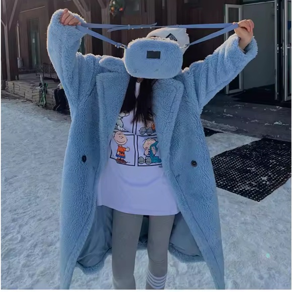 Sherpa teddy coat baby blue soft cozy fuzzy NWT chunky - Picture 3 of 6